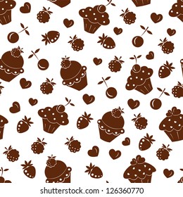 Vector seamless with fruit and cupcakes icons