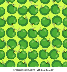 vector seamless fruit green apple pattern summer wallpaper decorative texture on neon yellow background