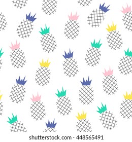 Vector seamless fruit kids background. Abstract geometric pattern with pineapples. Textile fabric print.