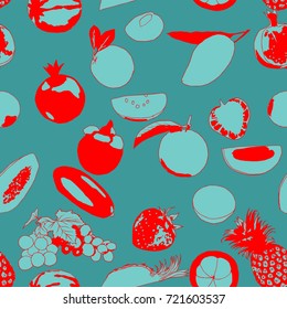 Vector seamless fruit painting for graphic design, background.