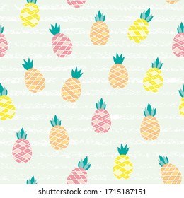 vector seamless fruit pattern with cute cartoon pineapples
