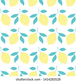 vector seamless fruit pattern with lemons and leaves. Fruit summer texture