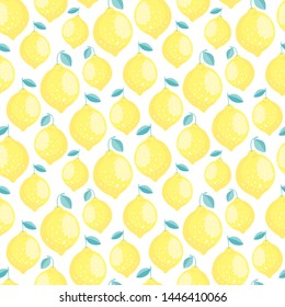 vector seamless fruit pattern with lemons and leaves. Fruit summer citrus texture