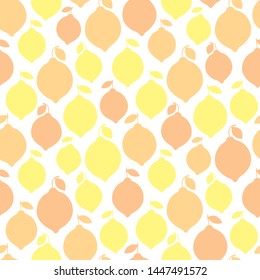 vector seamless fruit pattern with lemons and leaves. Fruit summer citrus texture