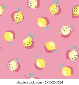 vector seamless fruit pattern with lemons and leaves. Fruit summer citrus texture for textile, print, packaging
