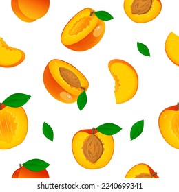 Vector seamless fruit pattern with peach. A design element for textiles. Juicy background for kids or fashionable design.