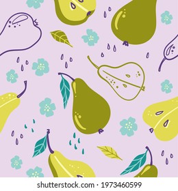 Vector seamless fruit pattern of pear