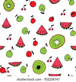 Vector seamless fruit texture, background for greeting card, desktop. Watermelon. Print for textiles, printing on fabric, wallpaper, seamless pattern, line art