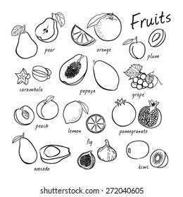 Vector seamless fruits set