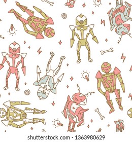 Vector seamless fun transformer robot characters pattern