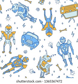 Vector seamless fun transformer robot characters pattern