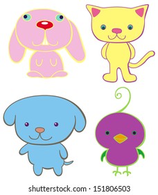The vector seamless with funny animals and bird