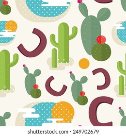 Vector Seamless Funny Cactus Pattern