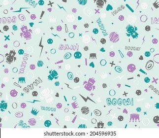 vector seamless funny cartoon skulls angels and demons print 