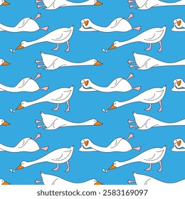 vector seamless funny pattern with geese, cute comic print for fabric and paper