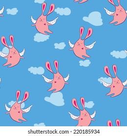The vector seamless with funny rabbits