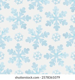 Vector seamless gentle Christmas hand drawn watercolor pattern with snowflakes.  For textiles, wallpaper and packaging