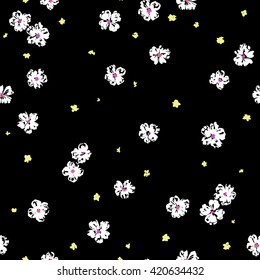 vector seamless gentle fantasy flower pattern, ditsy artistic floral background print