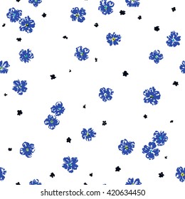 vector seamless gentle fantasy flower pattern, ditsy artistic floral background print