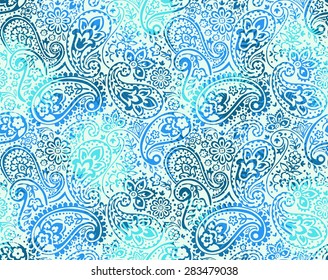 Vector Seamless Gentle Gradient Paisley Print With Flowers And Dots