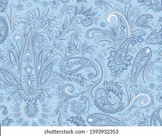 vector seamless gentle paisley pattern with minimal colors. Outlined design. Traditional orietnal design with floral motifs. Ethnic eastern culture design. 