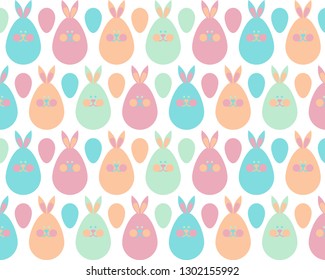 Vector seamless gentle pattern with decorative eggs and Easter bunny. Easter, holiday, punchy pastels background for website, printing on fabric, gift wrap and wallpapers. Vector