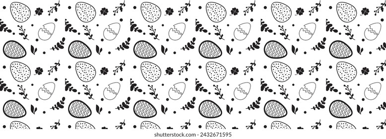 Vector seamless gentle pattern with decorative eggs. Easter holiday blue background for website, printing on fabric, gift wrap and wallpapers.  Vector illustration. EPS 10