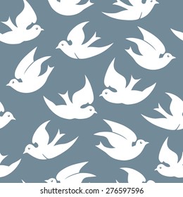 vector seamless gentle romantic birds flying pattern