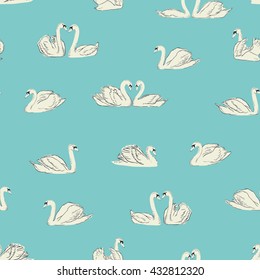 vectorial, suave y romántico patrón normal de aves cisne, siluetas delineadas, moderno diseño de fondo