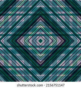 Vector seamless geometric abstract pattern multicolored diagonal, vertical and horizontal stripes and rhombuses in turquoise colors for the design of cotton fabric, batiste, silk