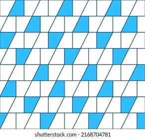 Vector seamless geometric abstract pattern, with white and blue rectangular trapezoids. It is a good texture for fabrics and (glazed) tiles and other elements in modern interior and exterior design.
