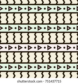 Vector seamless geometric background. Abstract pattern with vertical and horizontal zigzag lines and stripes, triangles and dots in pastel colors. EPS10. 