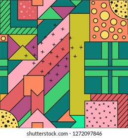 Vector seamless geometric background with colorful pattern - memphis design.Fashion style 80s - 90s.