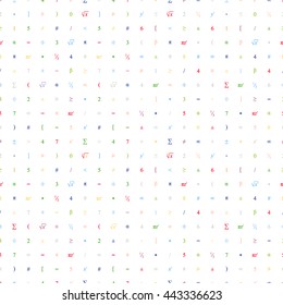 Vector seamless geometric background. Mathematical pattern of geometric colorful numbers, symbols and figures