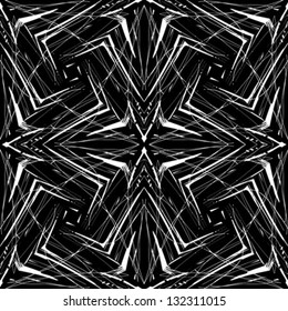 Vector seamless geometric black and white pattern with long scratches, and sharp angles. Texture for web and print, fall fashion textile, background for invitation or CD cover for techno music.