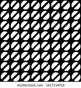 Vector seamless geometric black and white pattern of hand-drawn half circles, circles divided in half. For decor, textile, fabric, carpet, wallpaper, ceramic tiles, wrapping.