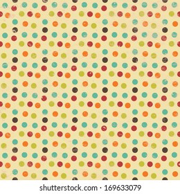 Vector Seamless Geometric Circles Background with Grunge Texture, Hipster Style, Seamless Pattern, Illustration