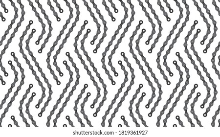 Vector seamless geometric diagonal fabric waves texture with realistic bicycle chain. Isolated on white background.	