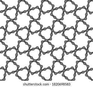 Vector seamless geometric diagonal fabric grid texture with realistic bicycle chain. Isolated on white background.