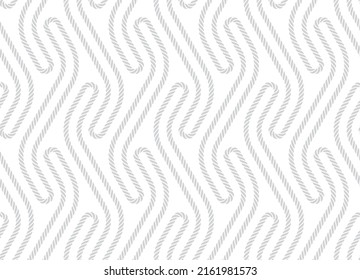 Vector seamless geometric diagonal fabric waves seamless texture with rope. Isolated on white background.