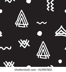 Vector seamless geometric doodle pattern. Abstract linear minimalistic ornament in black and white. Design  for fashion textile print, wrapping paper or web background