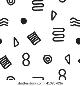 Vector seamless geometric doodle pattern. Abstract linear minimalistic ornament in black and white. Design  for fashion textile print, wrapping paper or web background