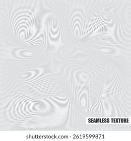 Vector seamless geometric dotted wavy curve pattern. White and gray abstract digital technology endless background. Deform minimal print with small points. Detail material texture