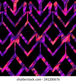vector seamless geometric fashionable tribal pattern. black geometric shapes on neon background. 