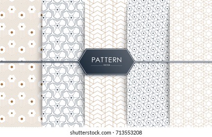 Vector Seamless geometric golden and blue Pattern set wit Rounded Lines, polygon, Abstract Background