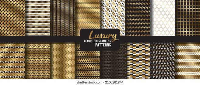 Vector seamless geometric golden pattern background set, luxury collection. Abstract endless repeating texture for mask, duvet cover, t-shirt, phone case, wallpaper, carpet...