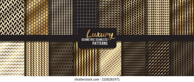 Vector seamless geometric golden pattern background set, luxury collection. Abstract endless repeating texture for mask, duvet cover, t-shirt, phone case, wallpaper, carpet...