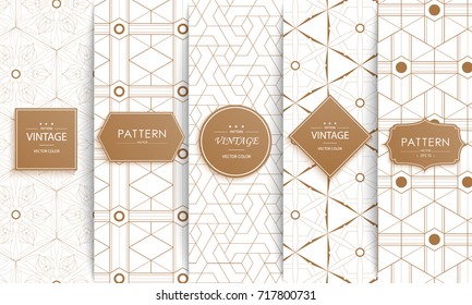 Vector Seamless geometric golden Pattern set wit Rounded Lines, polygon, Abstract Background