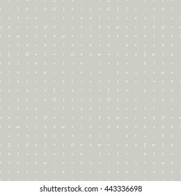 Vector seamless geometric grey background. Mathematical pattern of geometric numbers, symbols and figures