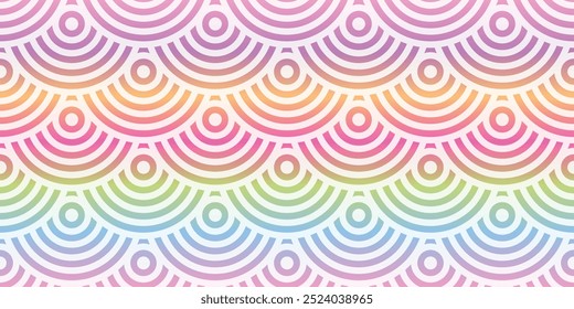 Vector seamless geometric hand drawn grunge pattern with rainbow gradient semicircles
